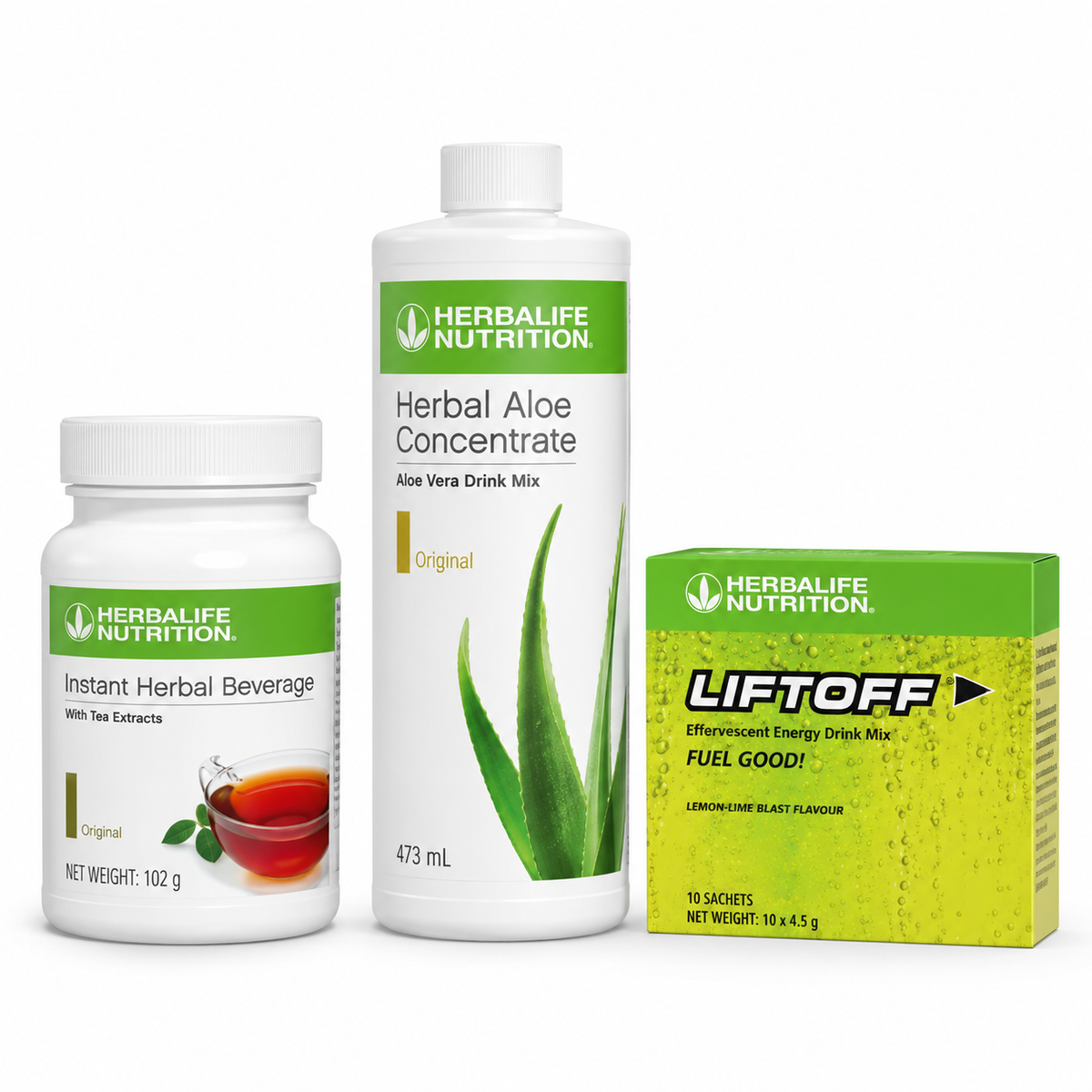 Tea Pack: Instant Herbal Beverage, Herbal Aloe Concentrate and LiftOff Lemon-Lime Blast sachets